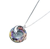 Bijoux by Ive - Ketting met hanger - 2 Dolfijnen op multicolor ring - 21mm x 16mm