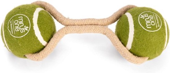 Beeztees Minus One Duo Tennisbal Koord - Hondenspeelgoed - Groen/Bruin -