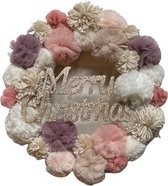 Kerstkrans | Roze | Paars | Beige | Stof | Ø40CM | Merry Christmas | Deurkrans | Kerstdecoratie | Kerstversiering | Kerstmis | Feestdagen |Kerst | Feestdagen | Winter | Nieuwjaar |