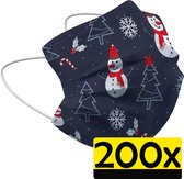 Kerst Mondkapje Wegwerp Mondmasker Niet Medisch Sneeuwpop Donker Blauw - 200 Stuks