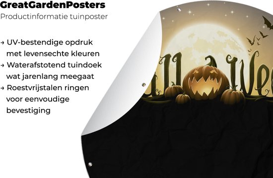 Cercle de jardin Les lettres d'Halloween illuminées par la pleine lune dans une illustration - 120x120 cm - Affiche de jardin ronde - Extérieur XXL / Groot format !