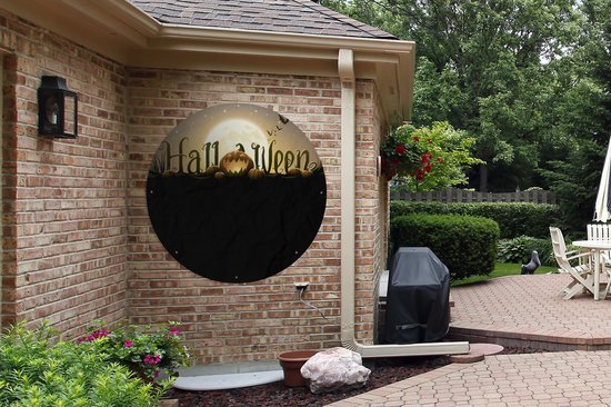 Cercle de jardin Les lettres d'Halloween illuminées par la pleine lune dans une illustration - 120x120 cm - Affiche de jardin ronde - Extérieur XXL / Groot format !