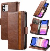 Stijlvol Tweekleurig PU-leer Wallet Flip Case + PET Screenprotector voor iPhone 11 _ Donkerbruin