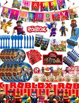 Rox - Jongens 194 st - Verjaardag - Versiering - Set - Feest - pakket - ballonnen - Kinder feest - XXL - Feestpakket - Decoratie -Taart - Topper - Slingers - Borden -Bekers -Balloo
