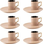 Schafer porselein Keyf  - Espresso kopjes met schoteltjes 90 ml - set van 12 - zwart/creme