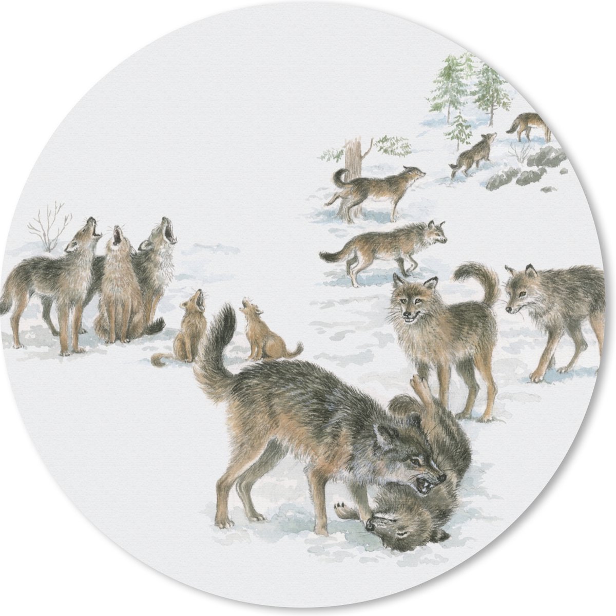 Muismat rond 50x50 cm - Mousepad Wolven - Sneeuw - Winter - Ronde muismatten