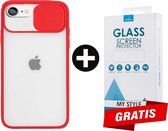 Backcase CamShield Slide Cover Camera Bescherming iPhone SE (2020) Rood - Gratis Screen Protector - Telefoonhoesje - Smartphonehoesje