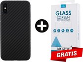 Backcase Carbon Hoesje iPhone XS Zwart - Gratis Screen Protector - Telefoonhoesje - Smartphonehoesje