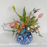 Seta Fiori - Tulpenvaas -Zwart - Wit - Delfts Blauw - Kunst Tulpjes - 30 cm -