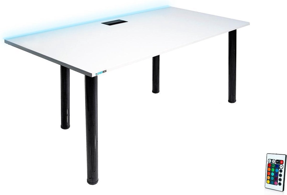 Milo Game Bureau met LED - Gaming Bureau - Gaming Desk – Game Tafel – Bureau voor Volwassenen – Wit– 135x62 cm
