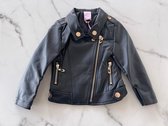 Meisjes jas Leather look in de kleur zwart, verkrijgbaar in de maten 92/98 t/m 164/170