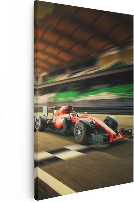 Artaza Canvas Schilderij Formule 1 Auto bij de Finish in het Rood - 20x30 - Klein - Foto Op Canvas - Canvas Print