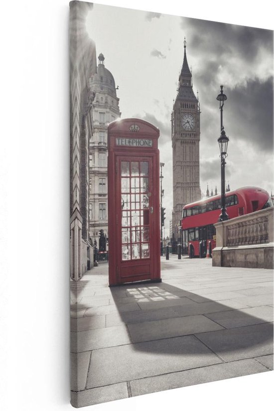 Artaza Canvas Schilderij Rode Telefooncel in Londen bij de Big Ben - 40x60 - Poster Foto op Canvas - Canvas Print