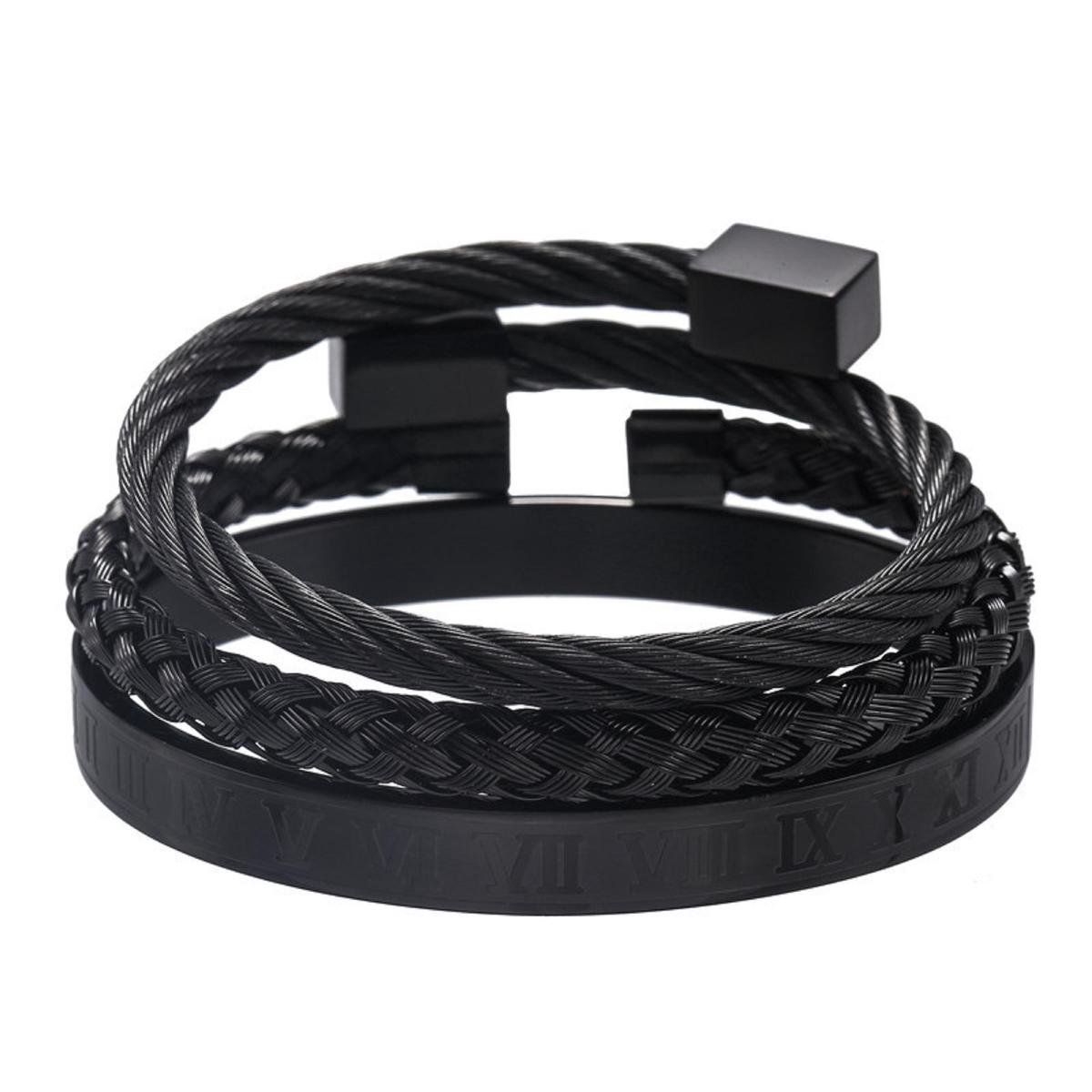 Tesoro Mio Michel – Armbanden Set Heren – Driedelig – Edelstaal - Kleur Zwart