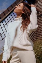 Vila Trui Viflinka Zipper L/s Knit Top/su 14065604 White Alyssum/light Gold Dames Maat - L