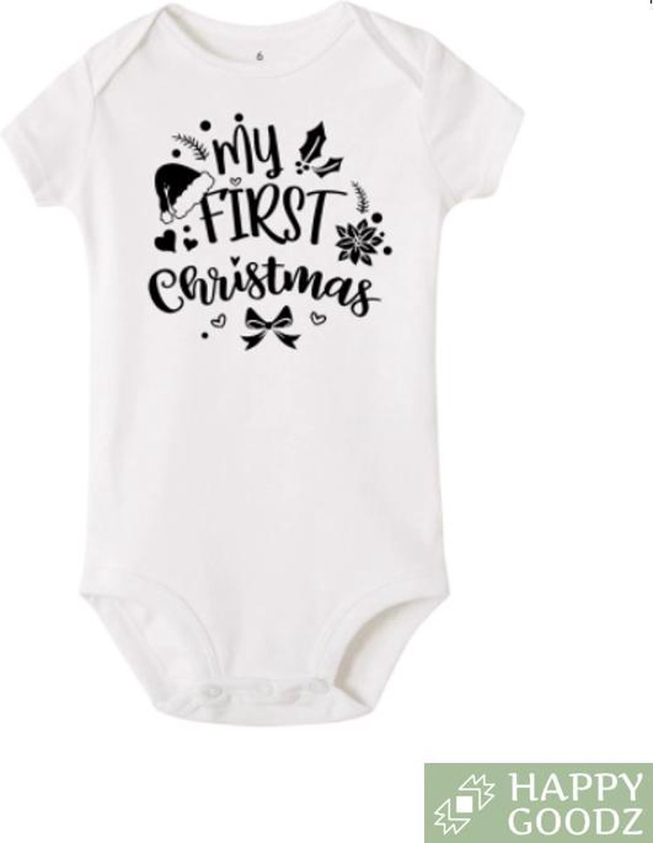 Baby Romper - First Christmas - Eerste Kerst - Baby cadeau - Kraamcadeau - Zwangerschap aankondiging - rompertjes met tekst - 100% katoen - 0-3 mnd - Zwanger - Daddy to be - Mommy to be - jullie worden opa en oma - pregnancy announcement - Cadeau