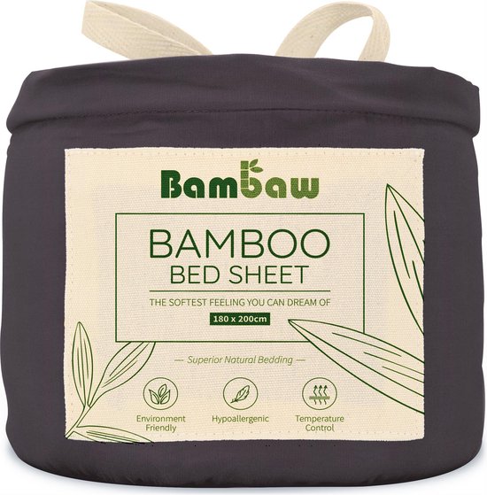 Bamboe Laken | Eco Laken 180 bij 200cm | Houtskool| Luxe Bamboe Beddengoed | Hypoallergeen Bed Laken | Puur Bamboe Viscose Rayon Hoeslaken| Ultra-ademende Stof | Bambaw