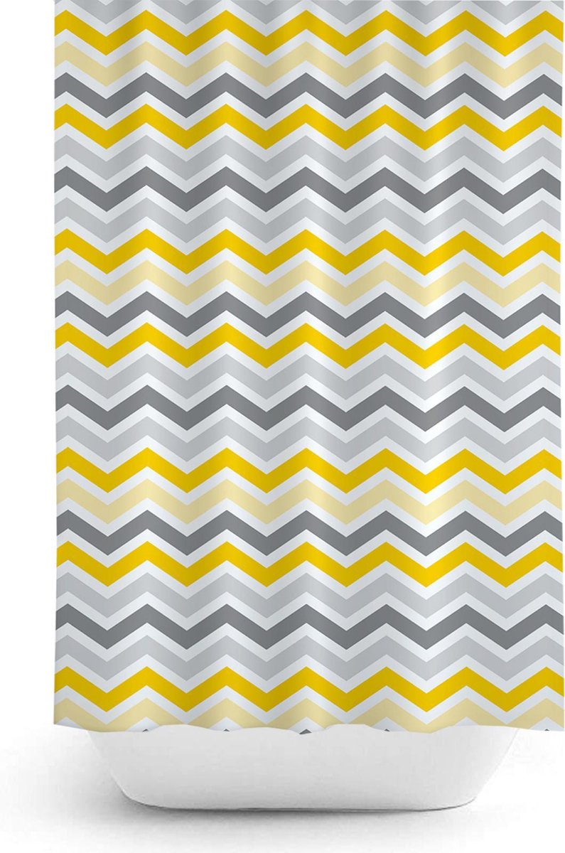 Zethome 4597 - Douchegordijn met Ringen - ZigZag - Anti Schimmel - 180x200 cm - Badkamer Gordijn - Waterdicht - Sneldrogend - Wasbaar