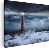 Artaza Canvas Schilderij Vuurtoren op een Storm Zee met Golfen Water - 80x60 - Foto Op Canvas - Canvas Print
