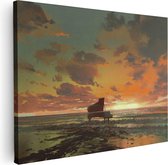 Artaza Canvas Schilderij Piano op het Strand bij Zonsondergang - 40x30 - Klein - Foto Op Canvas - Canvas Print