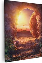 Artaza - Canvas Schilderij - Kruisiging bij Zonsopgang - Opstanding Jezus - 40x50 - Foto Op Canvas - Canvas Print