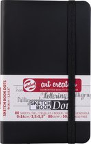 Schetsboek - Tekenboek - Dotted Gebroken Wit Papier - Zwarte Kaft - Met Elastiek - 9x14cm - Art Creation - 80 vellen