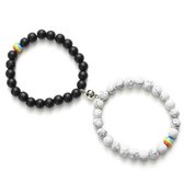 Trendy Afstand Armband Magneten | Natuursteen Sieraad Kerst / Sinterklaas / Feestdagen | cadeau Koppelarmband | Wit / Zwart \ Regenboog |  Cadeau voor Hem en Haar Tiener  | Liefde