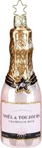 Roze Kerstboomhanger Champagne fles 12,5 cm - handgemaakt in Duitsland