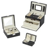 Treasury Juwelendoos 3-dlg - Sieraden doos met spiegel - Horlogebox - Zwart