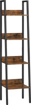 boekenkast, ladder plank, open, met 4 niveaus, metalen frame, voor woonkamer, slaapkamer, keuken, studeerkamer, kantoor, industrieel ontwerp, vintage bruin