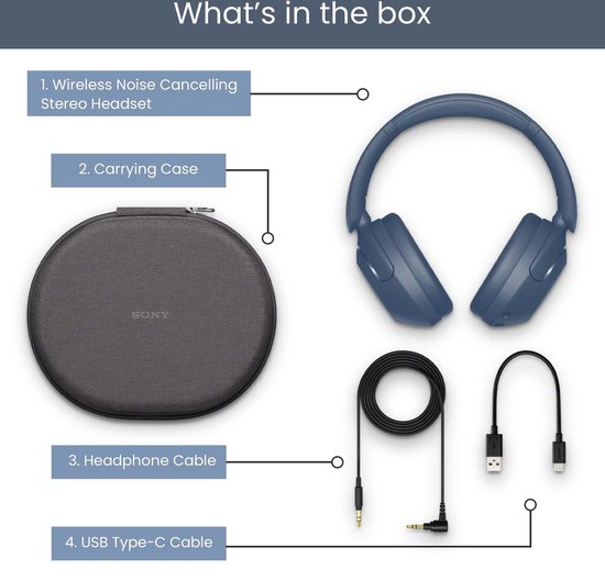 Sony WH-XB910N Draadloze koptelefoon met Noise Cancelling, EXTRA BASS™, tot 30 uur batterijduur, over-ear design, geoptimaliseerd voor Alexa en Google Assistant, ingebouwde microfoon - Zwart