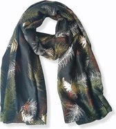 Sjaal met metallic print blaadjes - 100% Viscose - Groen