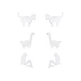 Joy|S - Zilveren oorbellen - set 3 paar - Kat/ poes oorbellen - Dinosaurus oorbellen - Zeemeermin oorbellen