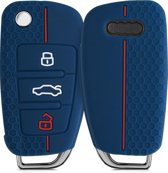 kwmobile autosleutel hoesje compatibel met Audi A6 A7 A8 Q7 Q8 3-knops autosleutel Keyless - Autosleutel behuizing - Transparant in zwart/transparant