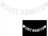 Just Married Vlaggenlijn Wit  - Slinger - Vlag - Banner | Vintage - Marriage - Huwelijk - Feest - Bruiloft - Wedding - Party-3 meter voor binen en buiten