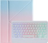 Étui pour clavier Bluetooth sans fil pour iPad 10,2 pouces 2019/2020/2021 avec éclairage RVB et porte-stylet - Blauw et rose