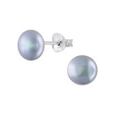 Joy|S - Zilveren parel oorbellen - fresh water pearl - grijs - 6 mm