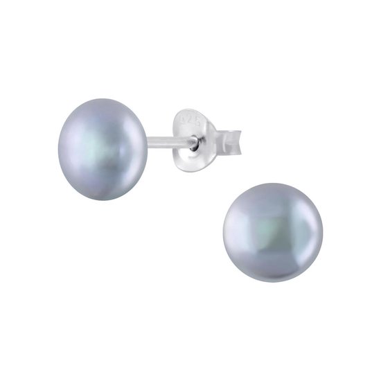 Joie|S - Boucles d'oreilles perles argent - perle d'eau fresh - gris - 6 mm