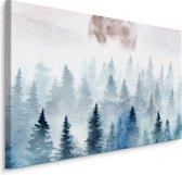 Schilderij - Volle maan boven mistige boomtoppen, grijs, 4 maten, wanddecoratie