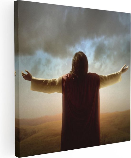 Artaza Canvas Schilderij Jezus Christus aan het Bidden bij Zonsopgang - 30x30 - Klein - Foto Op Canvas - Canvas Print