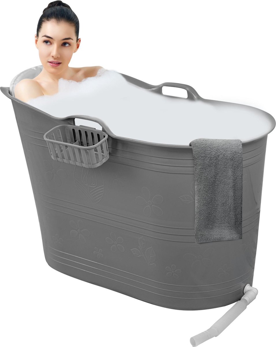 EKEO Zitbad 100CM- 210L - Mobiele badkuip - Bath Bucket Inclusief kussen - Grijs | bol.com