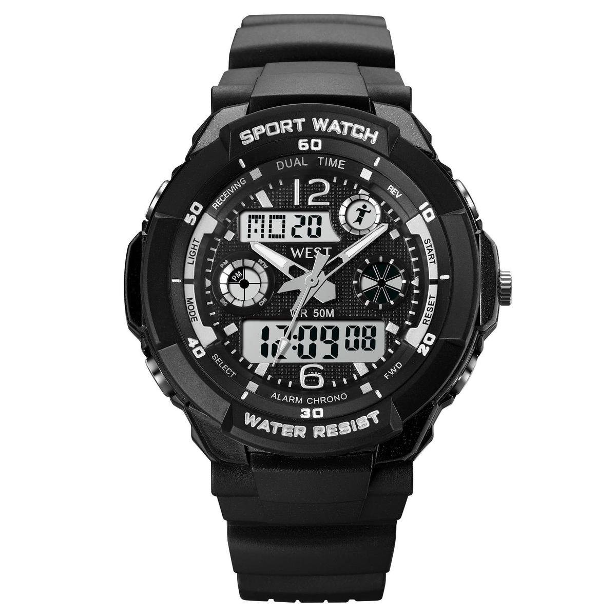 West Watches Model Storm Kinderhorloge Jongen Analoog Digitaal - Sport - Chronograaf - Shockproof - Ø 42 mm - Zwart