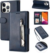 Luxe Telefoonhoesje voor Apple iPhone 13 | Hoogwaardig Leren Bookcase | Lederen Wallet Case | Pasjeshouder | Blauw