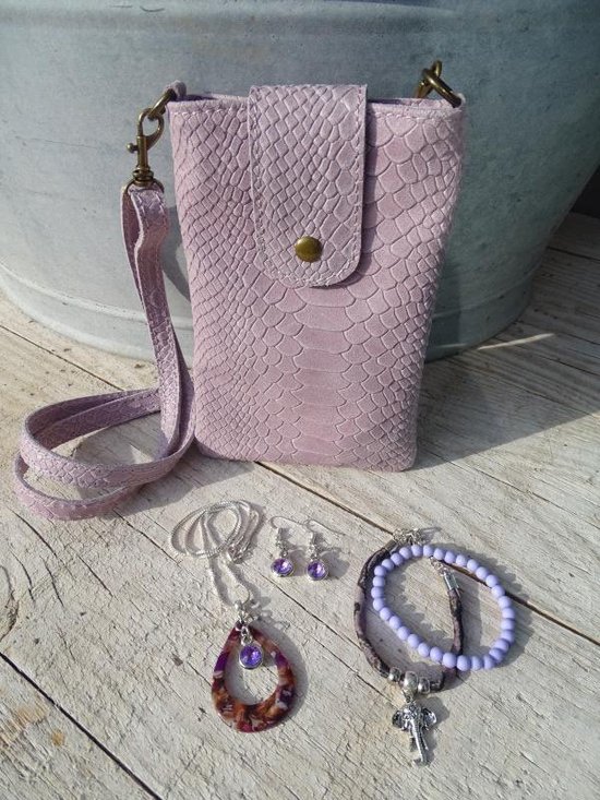 2 Love it Look Lilas - Paquet d'accessoires de mode - Sac - Collier - Ensemble de 2 Bracelets - Boucles d'oreilles - Lilas - Violet