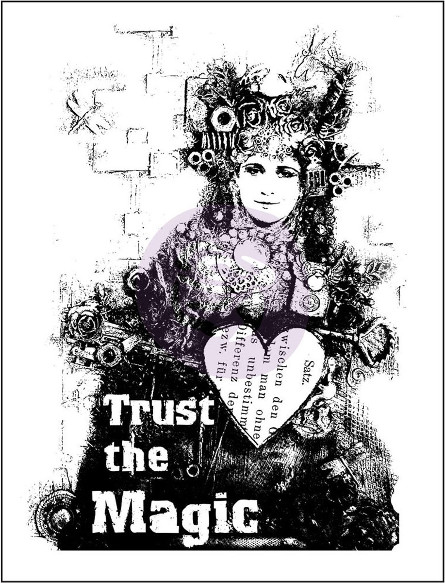 Wood mounted stamp trust the magic