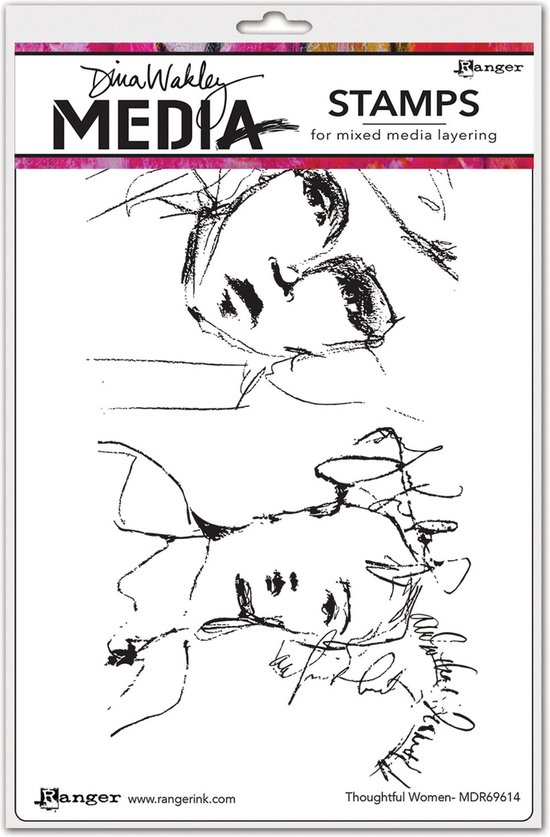 Dina Wakley Media Cling Stamps 6"X9", Words In Faces