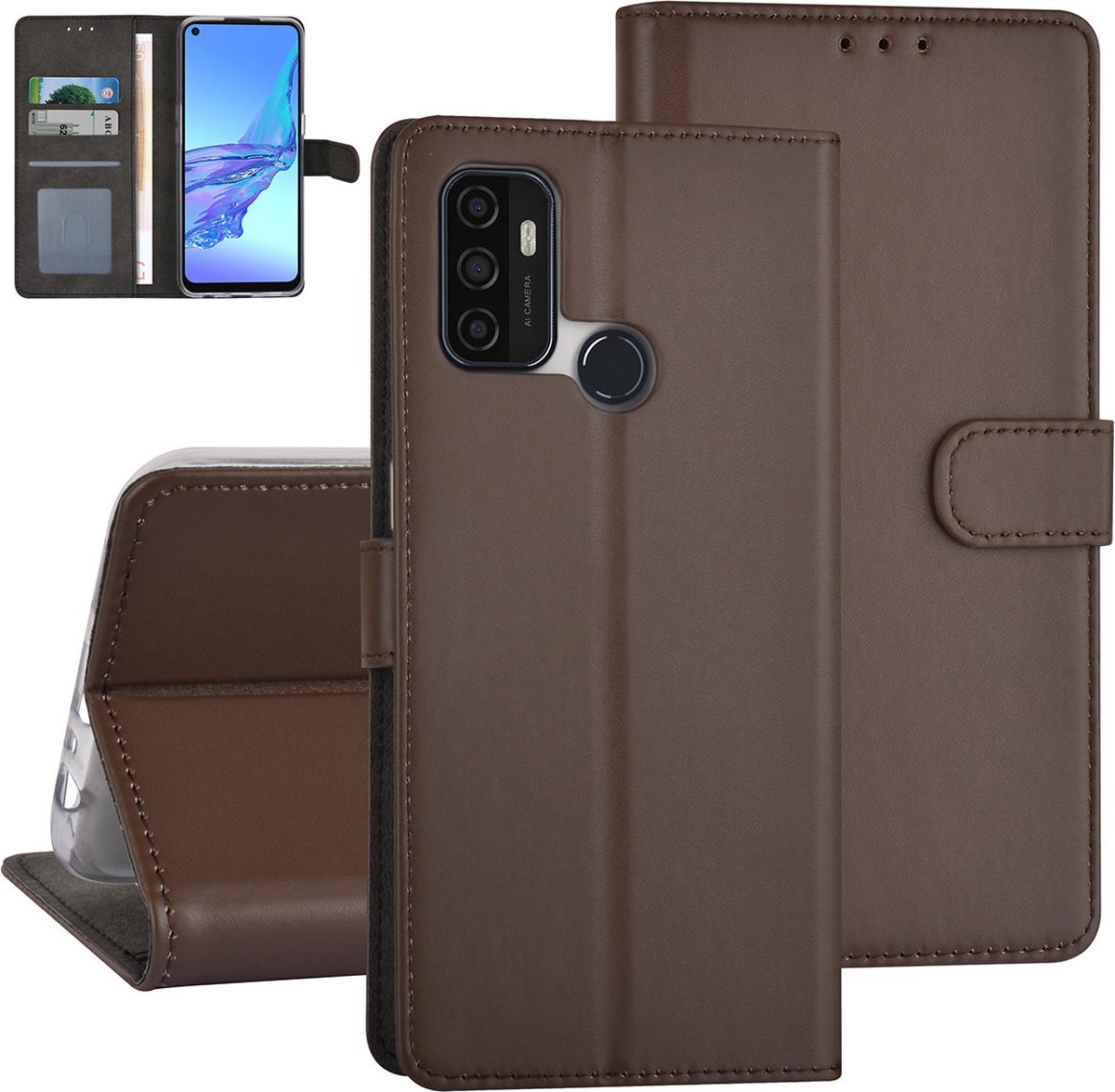 Bruin hoesje voor Oppo A53s - Book Case - Pasjeshouder - Magneetsluiting