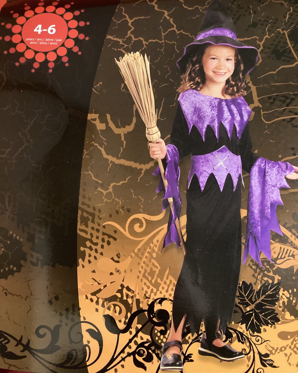 Costume De Sorcière Souris Pour Fille Halloween - Robe Violette Avec Chapeau Noir - Manches Bouffantes - Taille Enfant