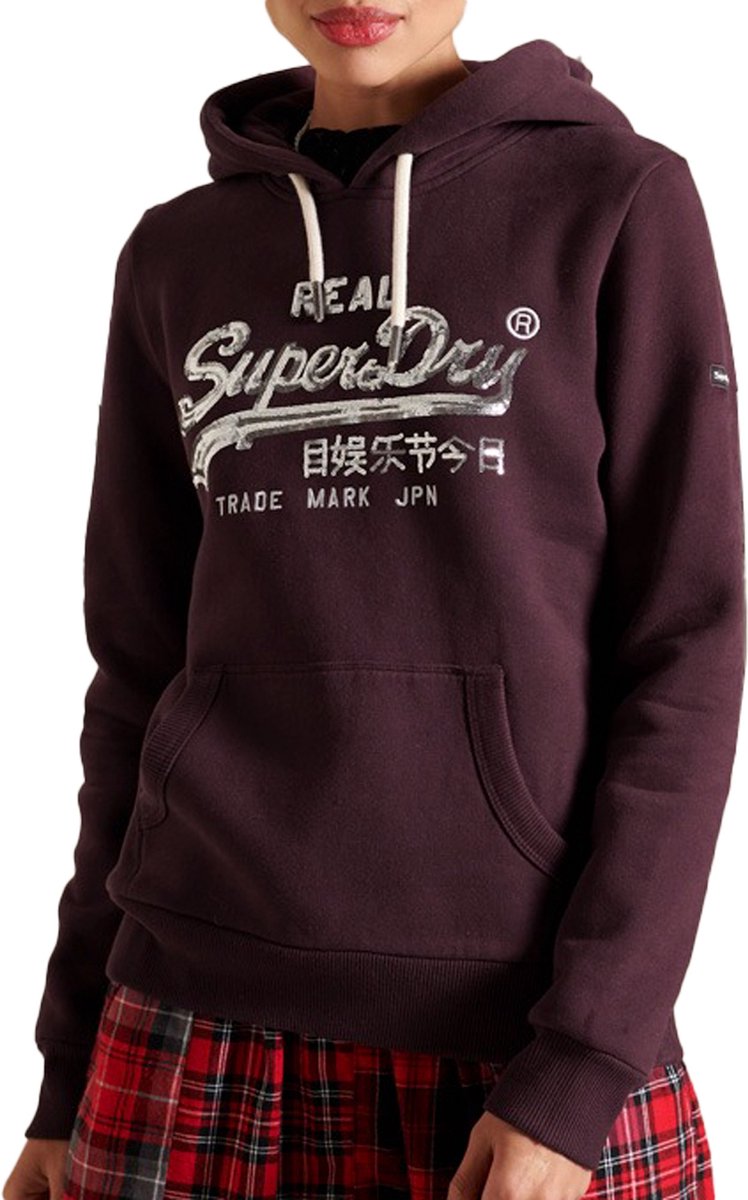 Superdry Dames Trui Vl Boho Sparkle Hood Rich Deep Burgundy