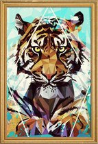 JUNIQE - Poster met houten lijst It Tiger -40x60 /Bruin & Turkoois